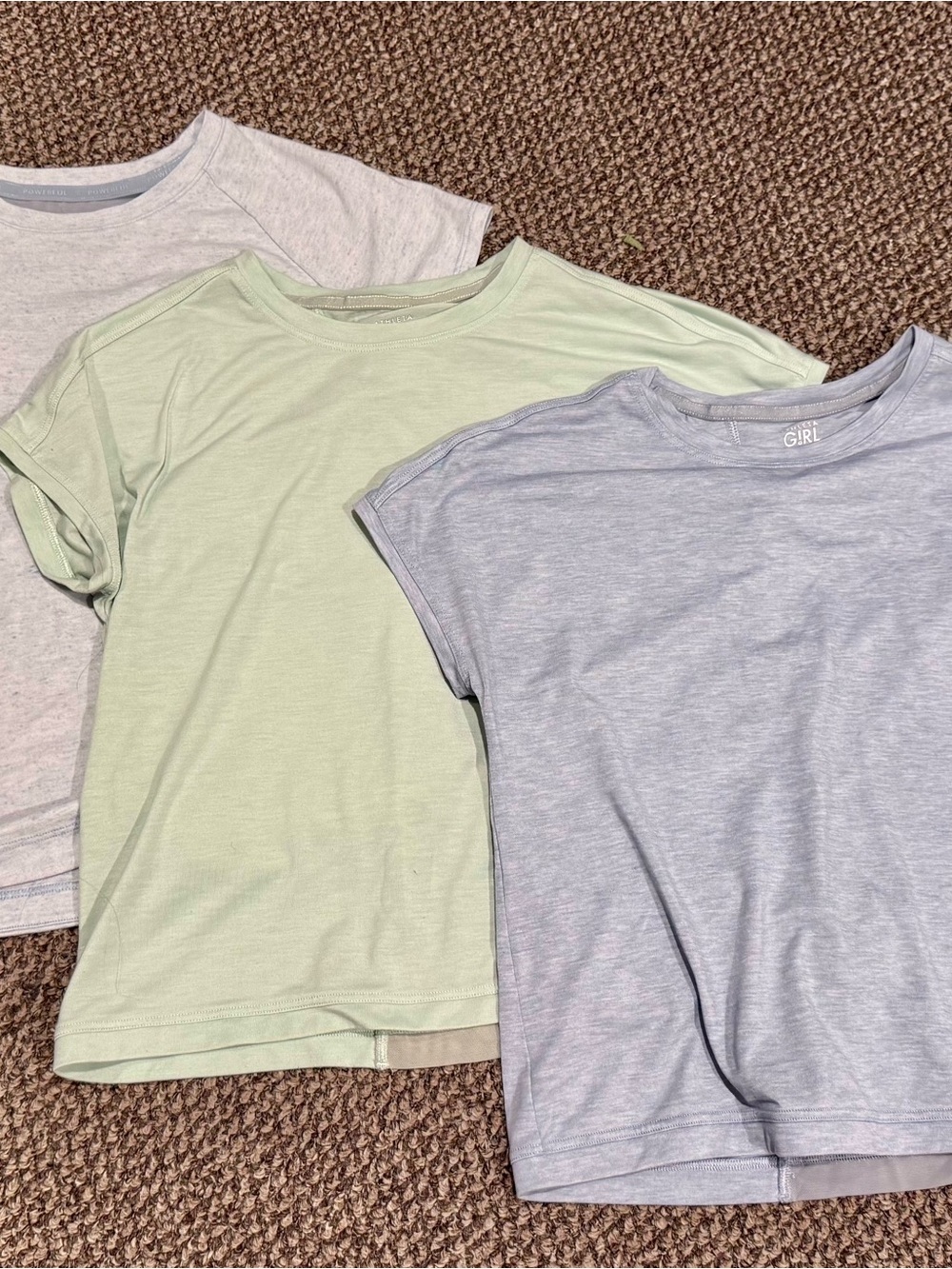 Athleta Girls Short Sleeve Tee Trio - Pastel Green, Heathered Blue, Pale Blue